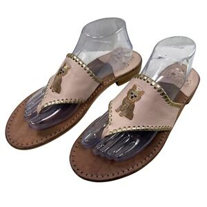Jack Rogers Yorkshire Terrier Yorkie Dog Leather Flat Thong Sandals Women 10M